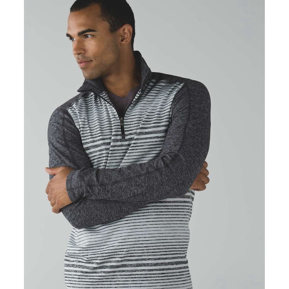 Lululemon Surge Warm Quarter Zip Mens Large Shirt Gray Striped Active